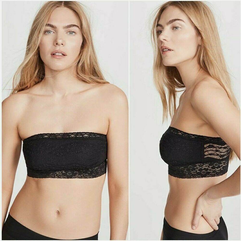 FREE PEOPLE Large Bralette Bra Lace Bandeau Strapless Black Lace Boho NWT $28
